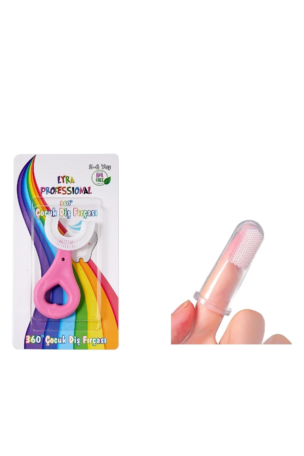 Lyra Professional U Şeklinde Çocuk Diş Fırçası Pembe Ve Parmak Diş Fırçası QR9864