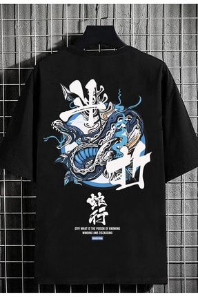 Unisex Oversize T-shirt Snake Baskı Siyah snake-91