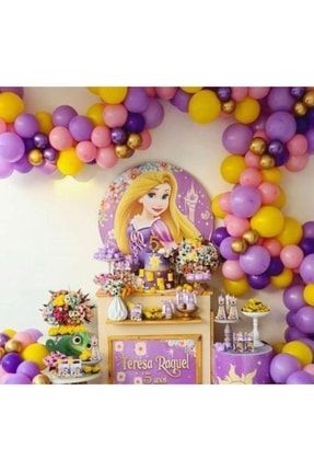 Rapunzel Mor Lila Pembe Sarı Gold 100 Adet Balon Ve Balon Zincir LİYA99