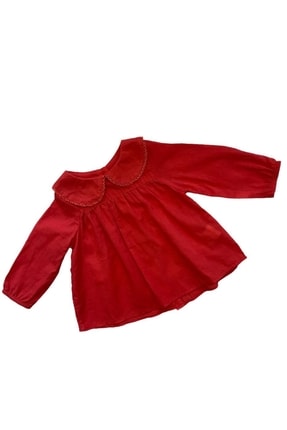 Kız Bebek Bebe Yaka Kırmızı Dokuma Bluz 31111031