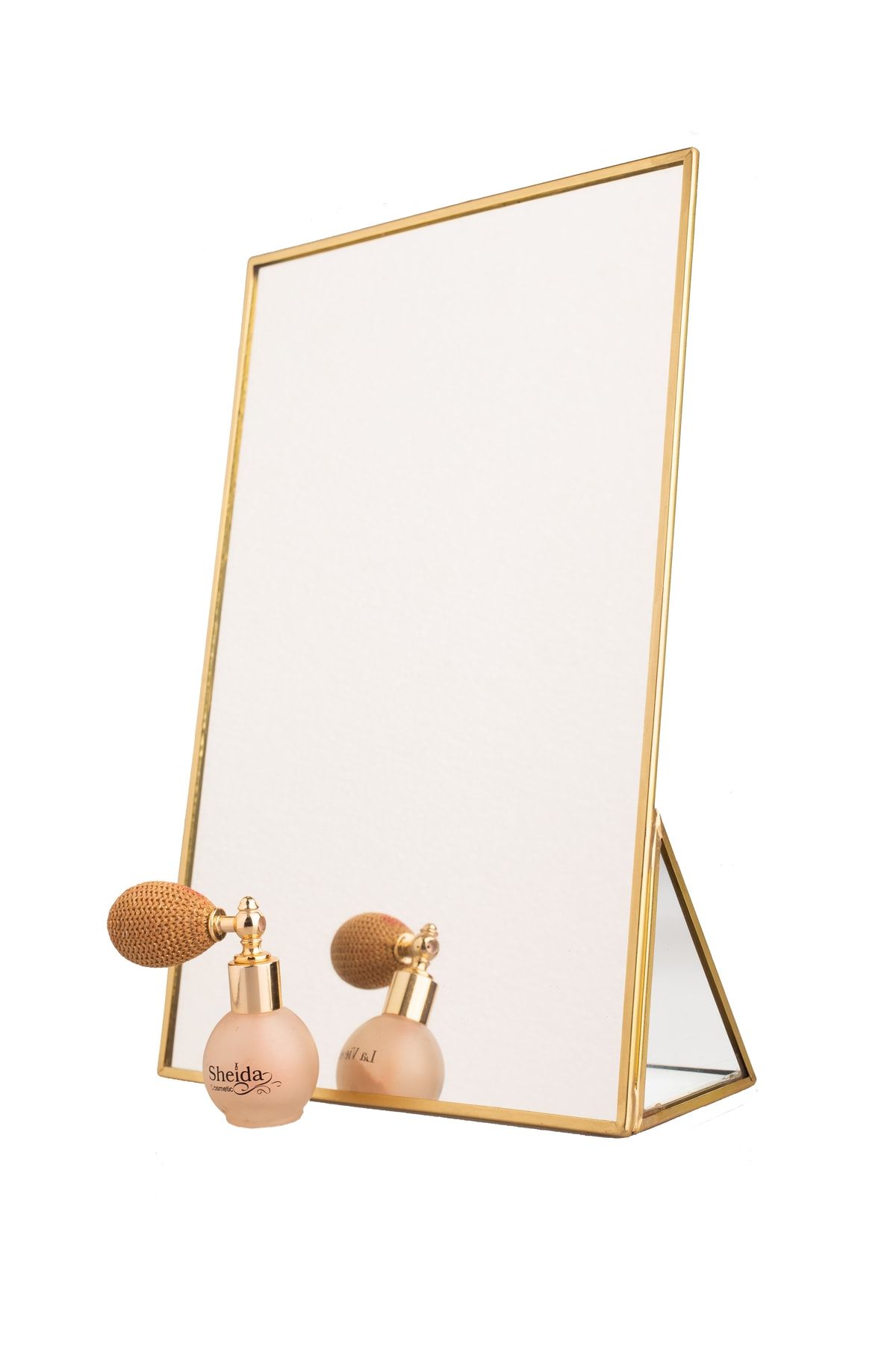 izmirteraryumkonsept Masaüstü Makyaj Ayna Dekoratif Iskandinav Tarz Makyaj Banyo Dekorasyon Pirinç Brass Gold 30x20cm