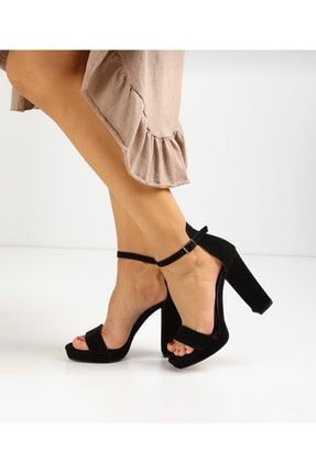 Siyah Süet Kadın Klasik Platform Topuklu Ayakkabı 9494