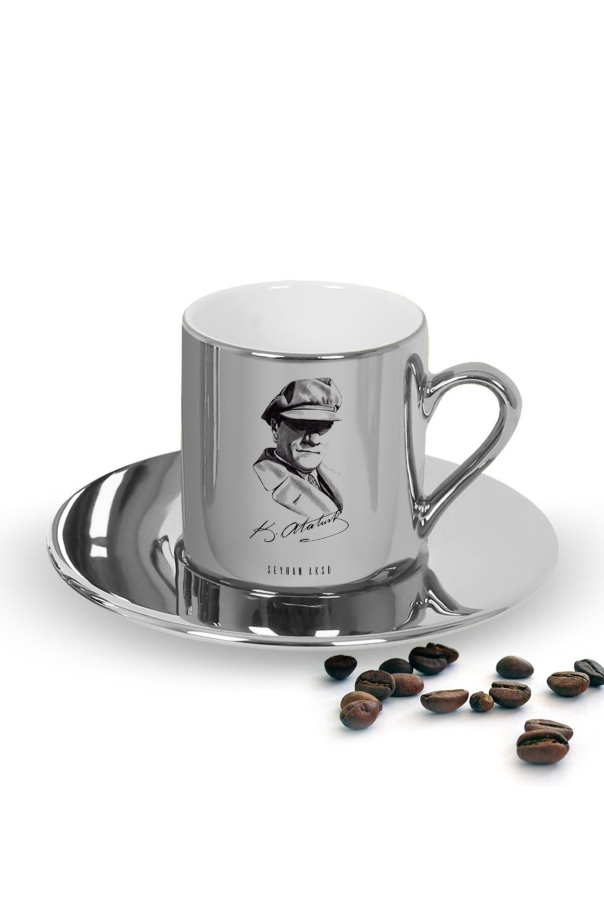 Bk Gift Kişiye Özel Atatürk Temalı Aynalı Gümüş Türk Kahvesi Fincanı-17