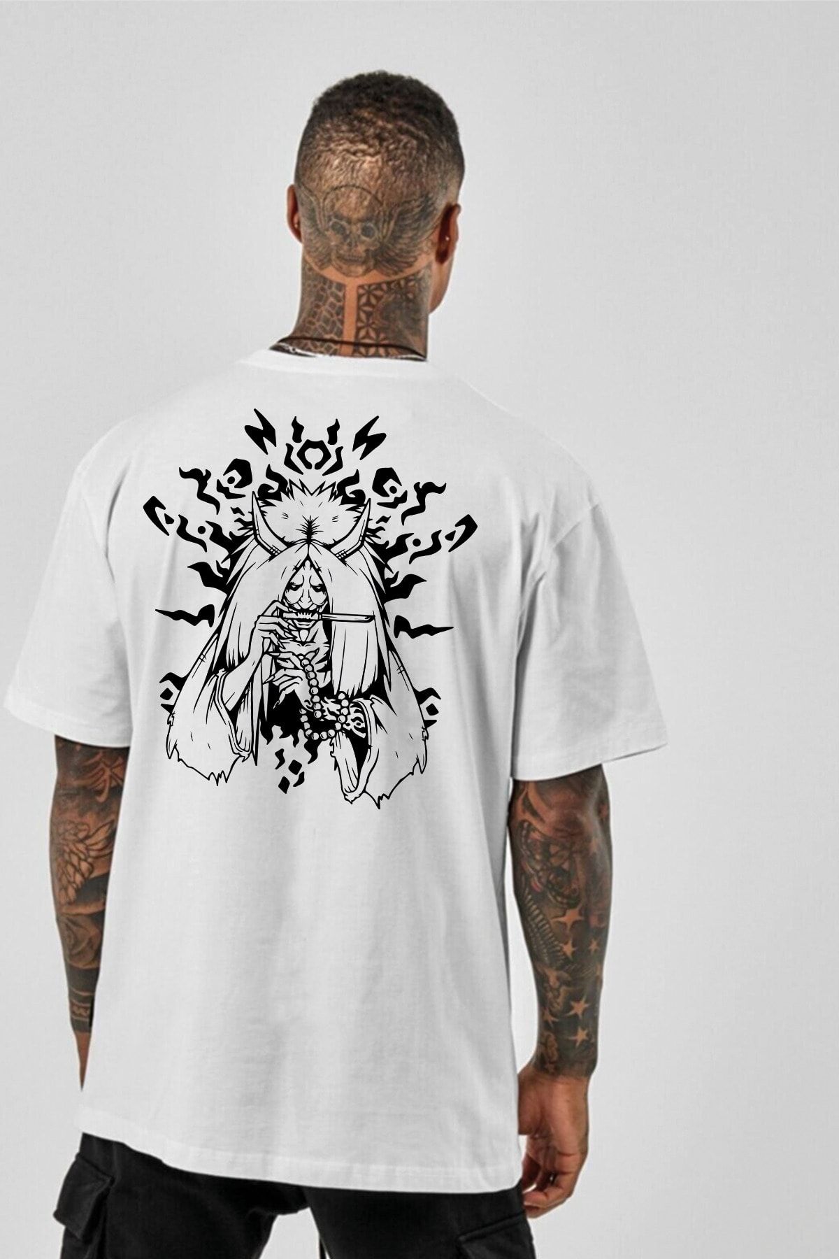 SUNFREE-Anime Death Reaper Printed Oversize Unisex White T-Shirt 1