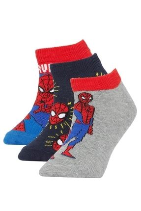 Erkek Çocuk Marvel Spiderman Pamuklu 3'lü Patik Çorap X2345A6NS