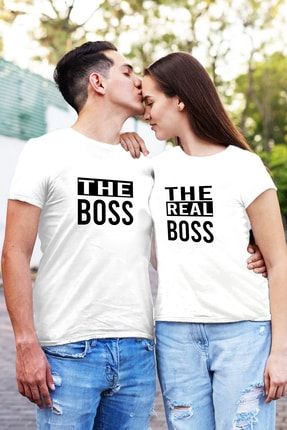 Sevgili Kombin Tişörtü The Boss Real Boss Baskılı Çift Tişörtü (2li) SVGLI-TSRTLR-28