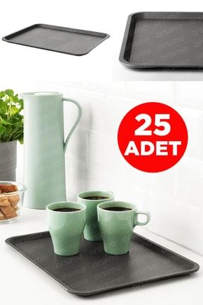 ( 25 Adet ) Polipropilen Plastik Kaydırmaz Kırılmaz Servis Sunum Tepsisi | 26 Cm X 36 Cm ARS-TEPSI-26x36