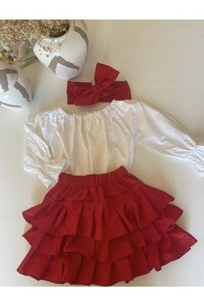 Kız Çocuk Fırfırlı Kırmızı Etek, Beyaz Bluz Ve Bandana Takım-12-18 Ay QQDRCLDL1F