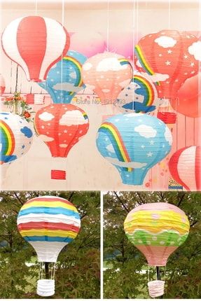 10 Adet Dilek Feneri Balon Japon Kağıt Gökkuşağı Baskılı Dilek Dekoratif Fener Eğlenceli Hediyelik yt110v(10adet)
