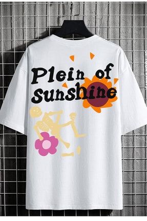Beyaz Oversize Unisex Sunshine Baskılı % 100 Pamuk T-shirt DPLN140