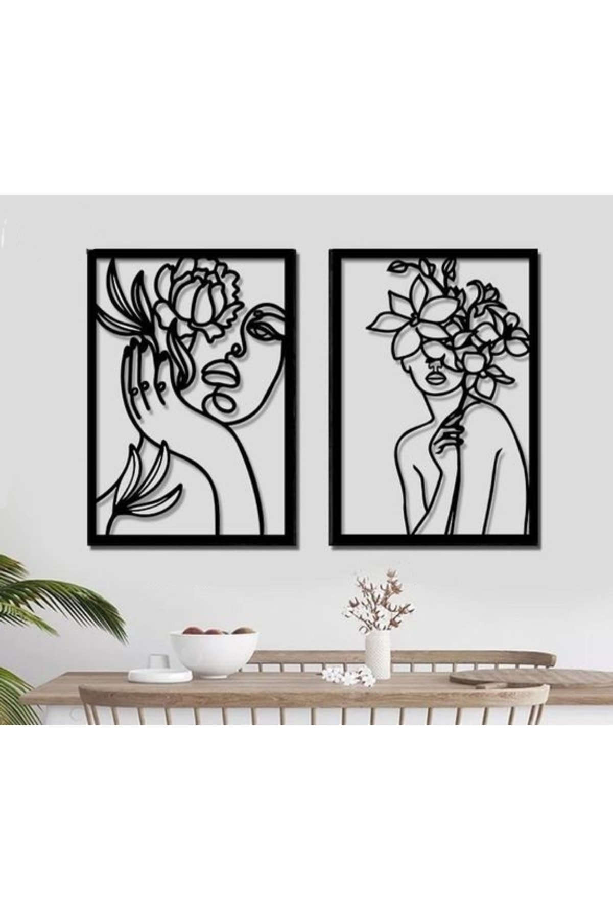2-Piece Women's Silhouette Decorative Wooden Painting