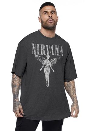 Melek Nirvana Antrasit Oversize Kısa Kollu Erkek T-shirt 1M1XM405AA