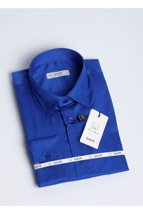 Erkek Gömlek %100 Pamuk Saten Slim Fit Sax Mavi Renkli Klasik Giyim 22129