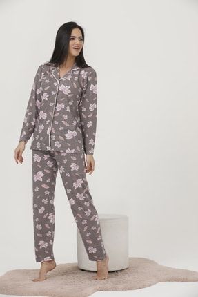 Sonbaharlık Desenli Düğmeli Pijama Takımı 2070-3