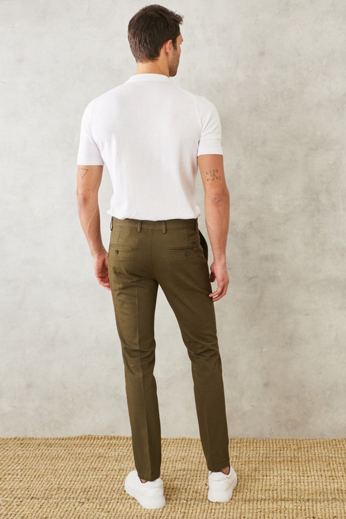 ALTINYILDIZ CLASSICS Erkek Haki Slim Fit Dar Kesim Armürlü Yan Cep Casual Pantolon AN10748