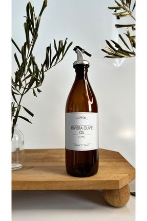 Uzun 500ml Riviera Olive Oil Amber Cam Beyaz Etiketli Yağlık Şişesi White Premium yağ5