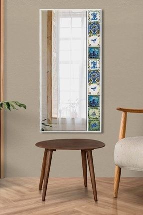 Selanik Çini Seramik 50x100 Cm Doğal Ağaç Çerçeveli Salon Ofis Mutfak Duvar Konsol Boy Aynası SINGLE-50X100CM-AYNA