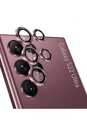 Samsung Galaxy S22 Ultra Uyumlu Kamera Koruyucu 9h Ultra Ince Alüminyum Çerçeve Bordo HYPRA000121