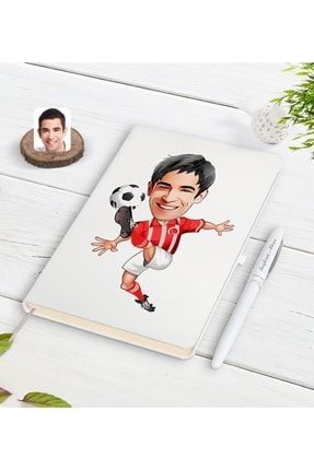 Kişiye Özel Türkiye Milli Takım Formalı Futbolcu Karikatürlü Beyaz Defter Kalem Seti-1 Bitmeyen86346