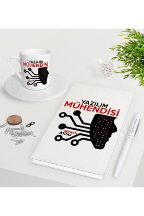 Kişiye Özel Yazılım Mühendisi Beyaz Defter Kalem Türk Kahvesi Fincanı Seti-2 Bitmeyen50868