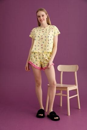 Kadın Dondurma Baskı Şortlu Pijama Takımı (2601-6) ELT2601-6
