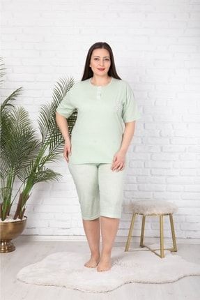 Su Yeşili Kadın Kısa Kol Capri Pijama Takımı 1089