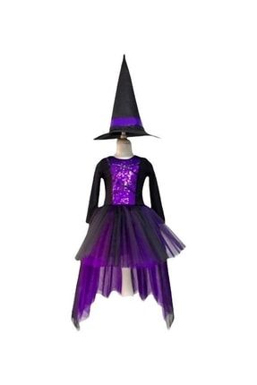 Kız Çocuk Cadı Kostümü Çocuk Halloween Parti Kıyafeti Elbise 6174-134/9116HM