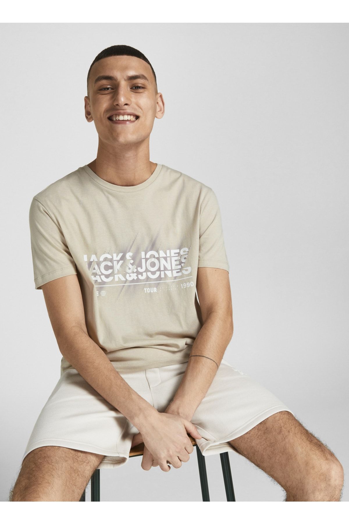 Jack &amp; Jones 12209209_jcobooster Tee O Yaka Regular Fit Baskılı Krem Erkek T-shirt PG9538