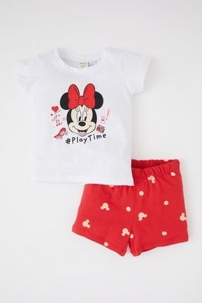Kız Bebek Disney Mickey & Minnie Lisanslı Pamuklu Kısa Kollu Şort Pijama Takım X7060A222SM