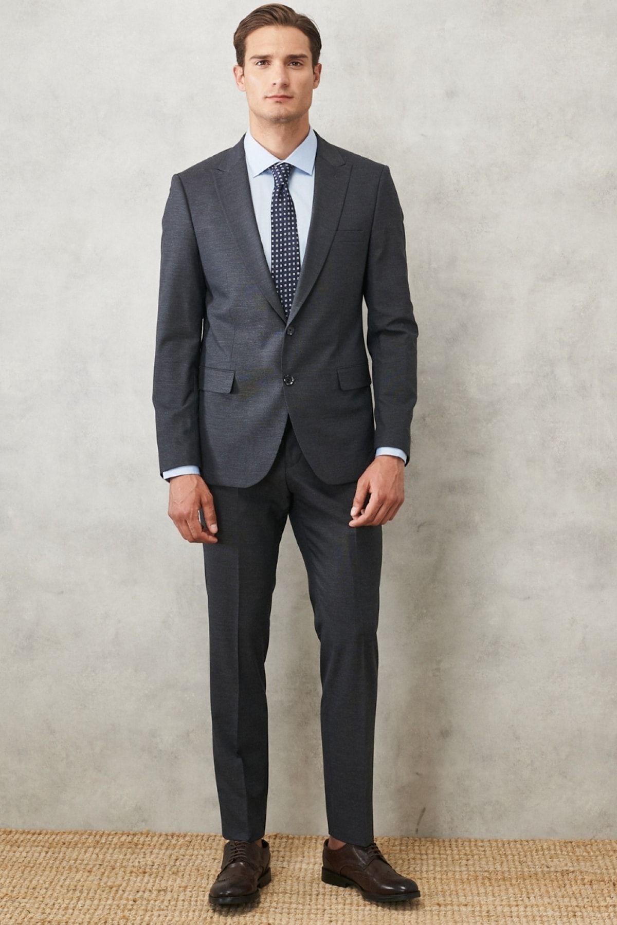 ALTINYILDIZ CLASSICS Erkek Antrasit Slim Fit Dar Kesim Kırlangıç Yaka Desenli Klasik Takım Elbise MB11316