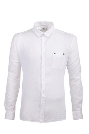 Erkek Beyaz Cepli El Işlemeli Keten Moda Gömlek Y21485116101