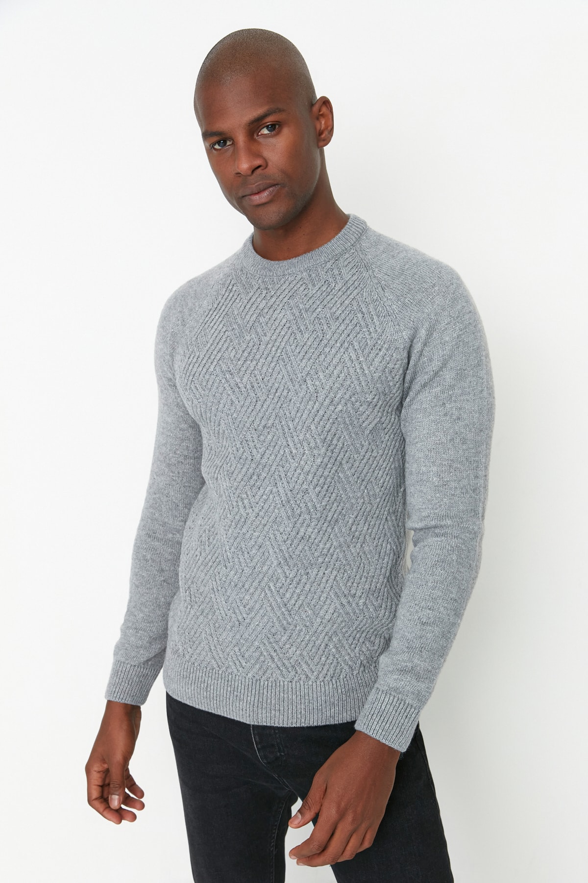 Trendyol Collection Pullover Grau Slim Fit