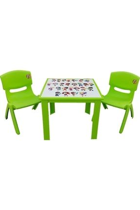 Çocuk Masa Sandalye Takımı Yeşil Alfabe 2s 1-3 Yaş Için TP2222-07