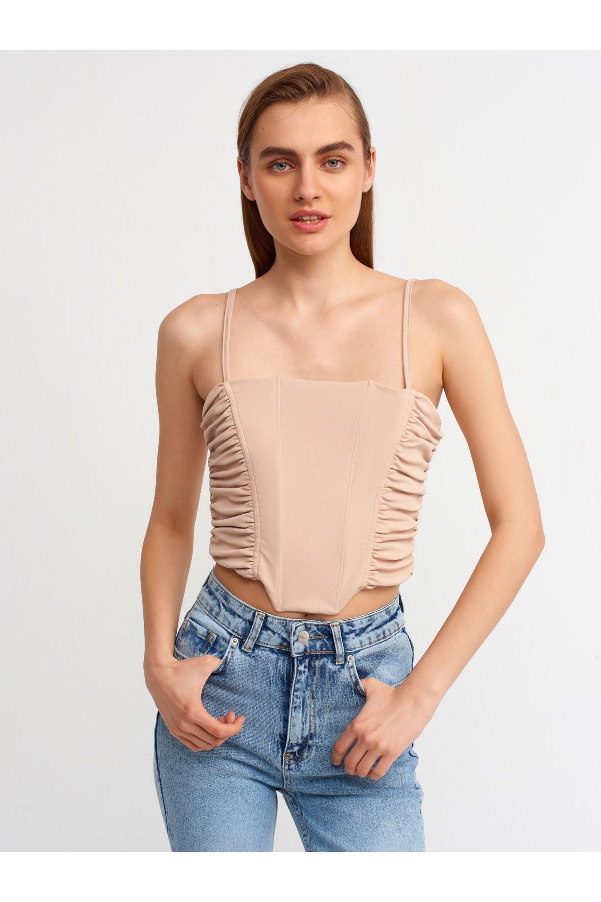 Dilvin Bluse Beige Slim Fit Fast ausverkauft