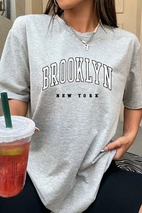 Brooklyn Gri Kadın Oversize Tshirt - Tişört RJOT-WOMAN-BROOKLYN-W