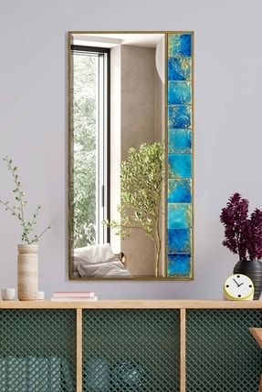 Napoli Çini Seramik 50x100 Cm Doğal Ağaç Çerçeveli Salon Ofis Mutfak Duvar Konsol Boy Aynası SINGLE-50X100CM-DOLAP