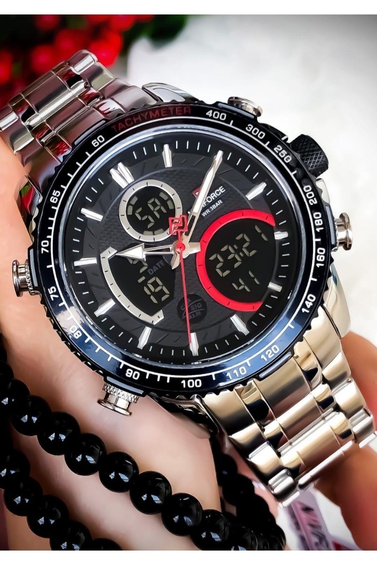 Grey Metal Band Digital/analog Men's Wrist Watch
