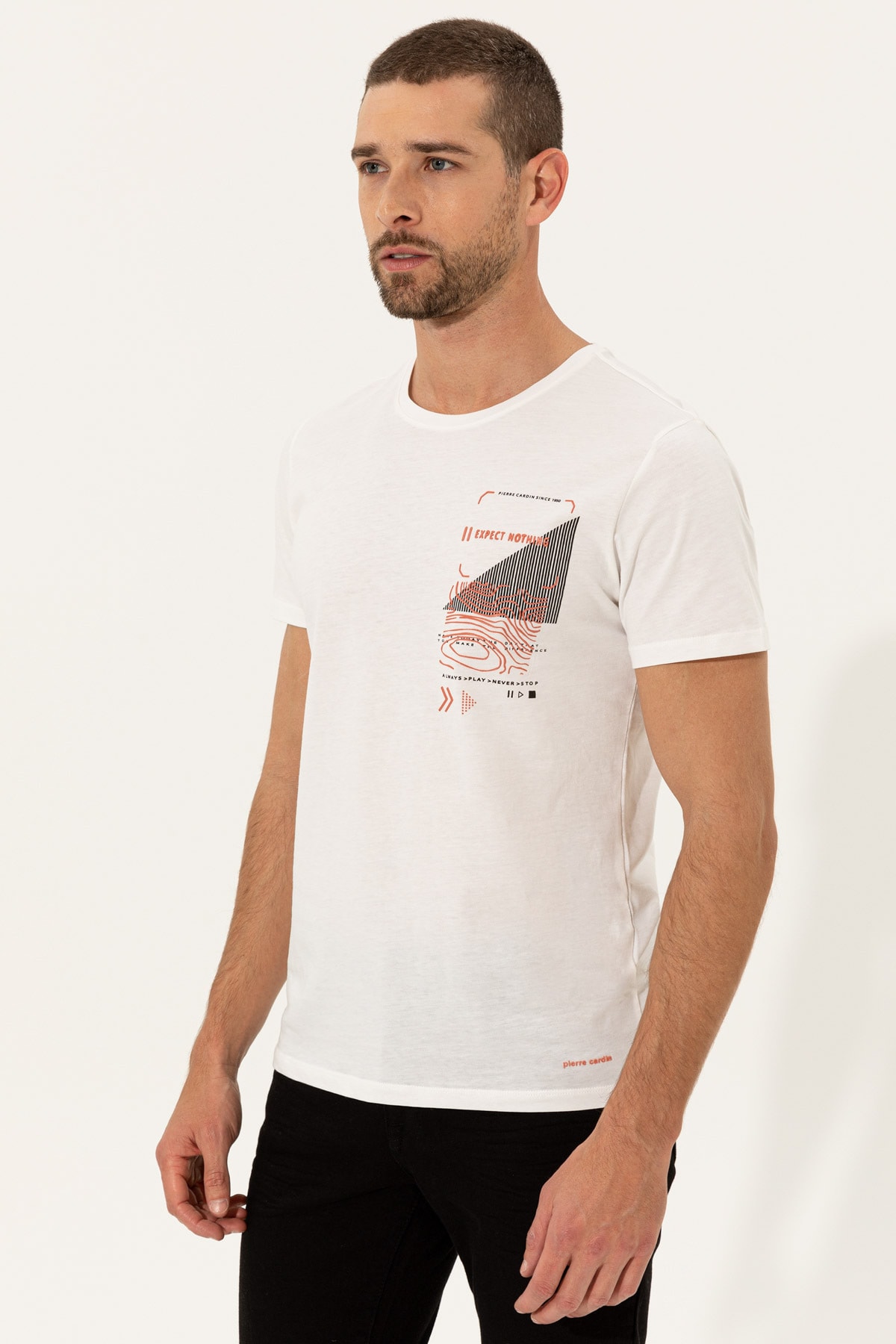 تی شرت پیر کاردین مردانه پارچه بژ بیسیک طرح دار Regular/رگولار    Regular/رگولار Daily/روزانه | Pierre Cardin G021SZ011.000.1369786 TR - تصویر 3