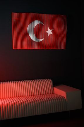 | Art, Türk Bayrağı - Parametrik Ahşap Duvar Dekorasyon Ürünü, Kırmızı / Beyaz SENSTRBYRK