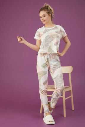 Kadın Yaprak Desenli Pijama Takımı (2501-20) ELT2501-20