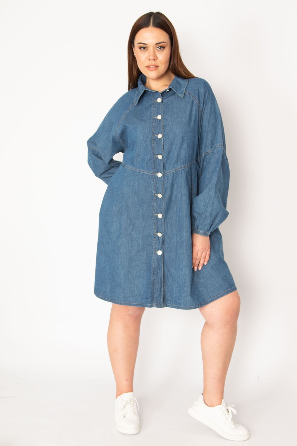 Denim shift dress plus size cheap