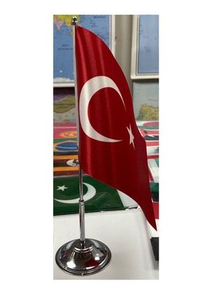 Masa Üstü Türkiye Bayrağı Krom Direk Saten Bayrak Tekli ASİL157