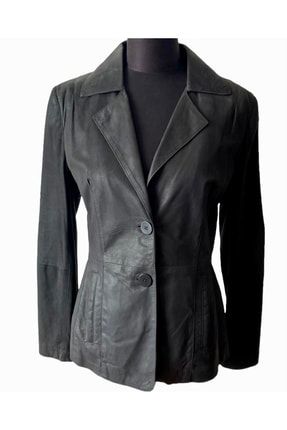 Kadın Antrasit Deri Nubuk Blazer Ceket A0406