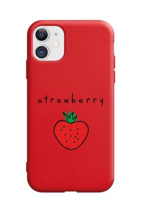 Iphone 11 Çilek Strawberry Desenli Kırmızı Lansman Kılıf ES-LNSMN-KRMZ-11-01