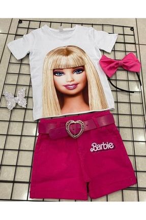 Kız Çocuk Barbie Şortlu Kemerli Takım Toka Hediyeli ALISABARBIE
