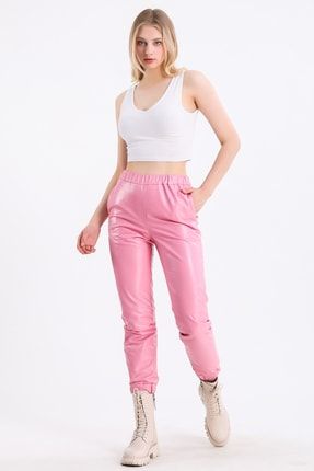 Pembe Spor Fit Deri Pantolon PANTOLON-17