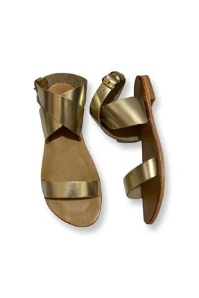 El Yapımı Hakiki Deri Gold Kadın Sandalet - K2153