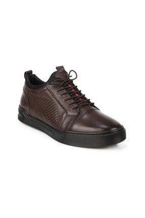 Kahverengi Hakiki Deri Erkek Günlük Sneaker Ayakkabı - 14066 14066Kahverengi