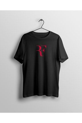 Unisex Siyah Roger Federer Tenis Baskılı T-shirt SYHYCHYMUSTI2001126