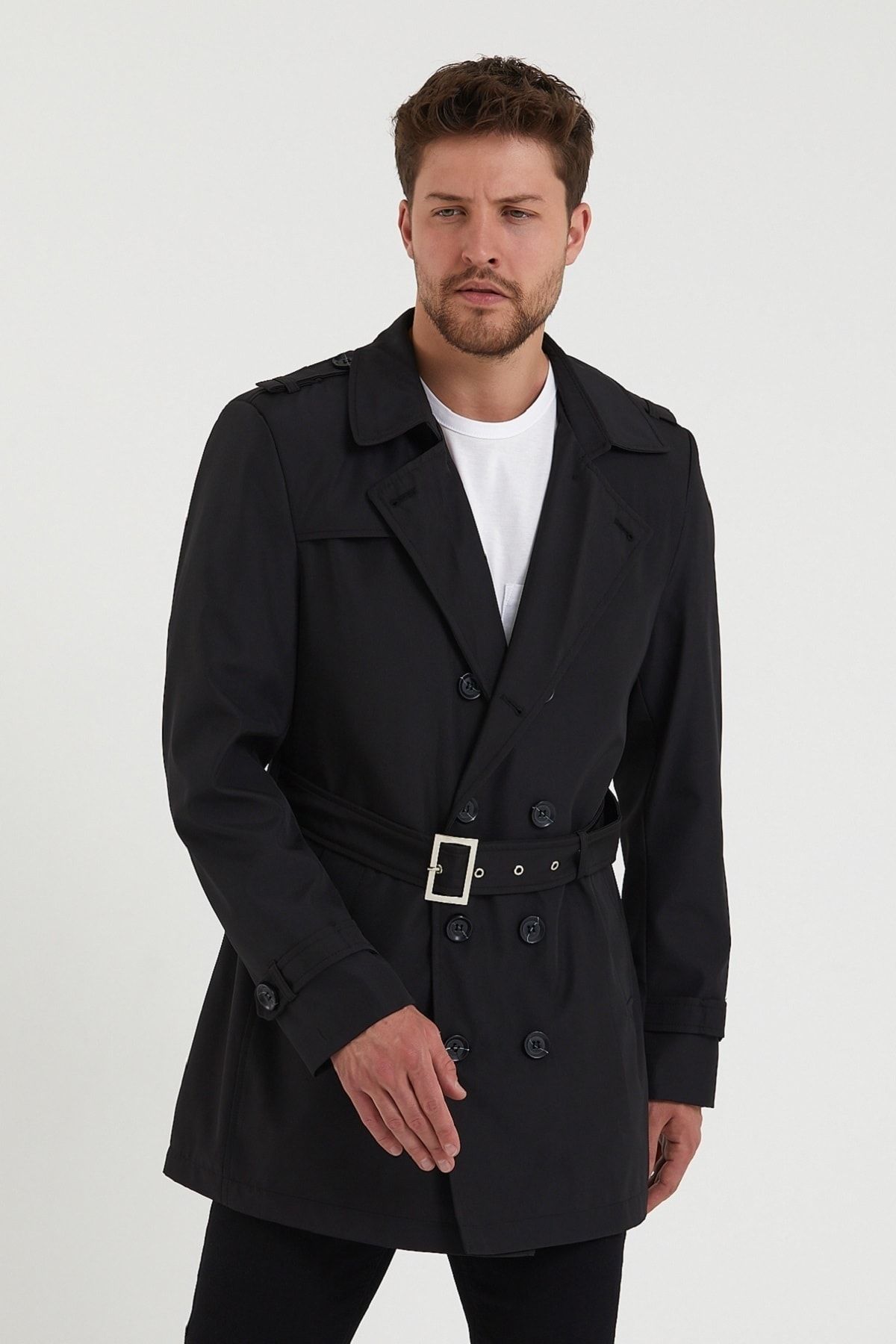 Black trench coat mens cheap clearance